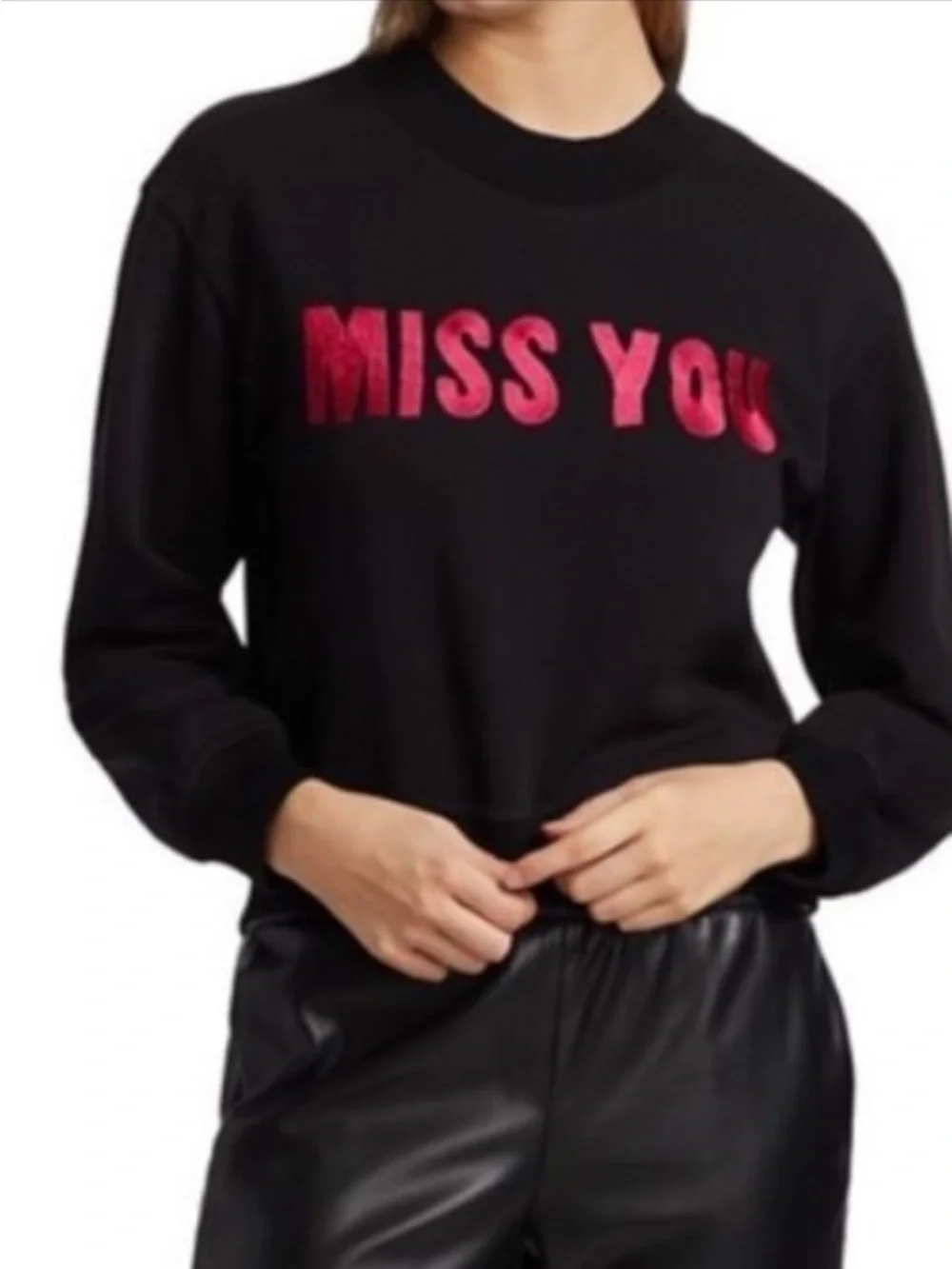 Alice + Olivia Denver “miss you” black crewneck sweatshirt size s - Picture 1 of 6